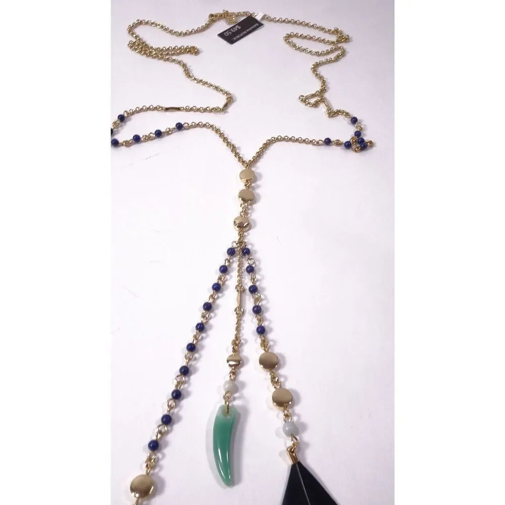 Banana Republic Women's Feather Bead Horn Feather Pendant Necklace NWT 69.5